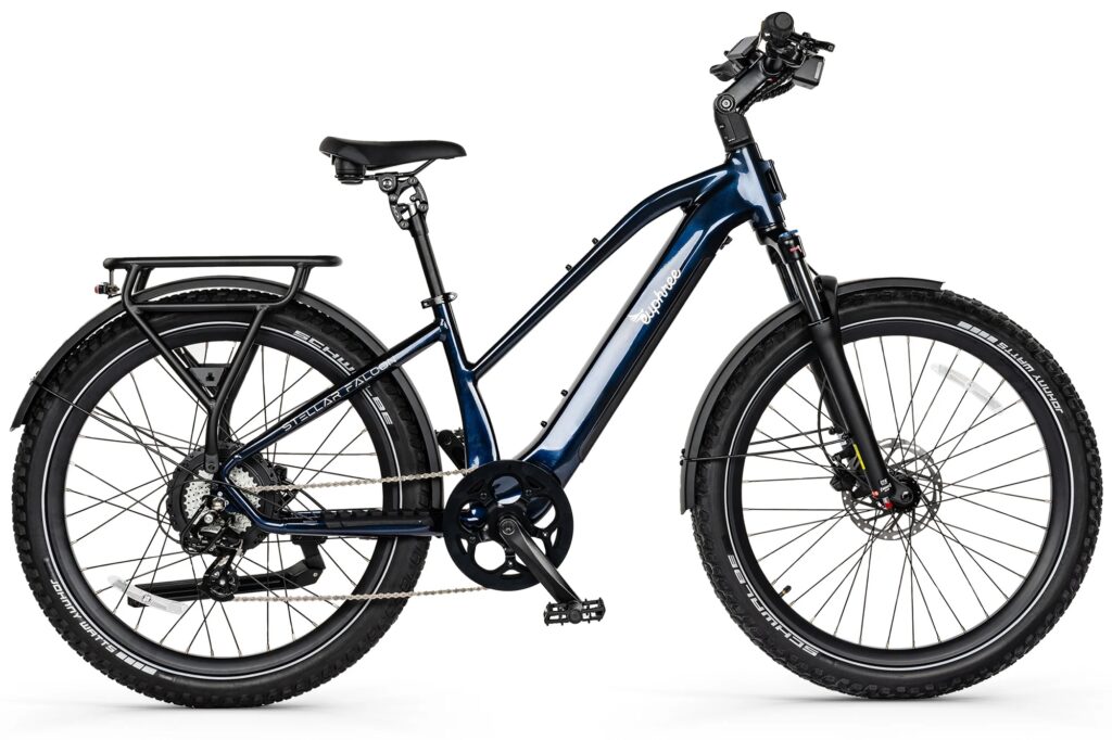 Dark blue Euphree stellar falcon mid-step ebike.